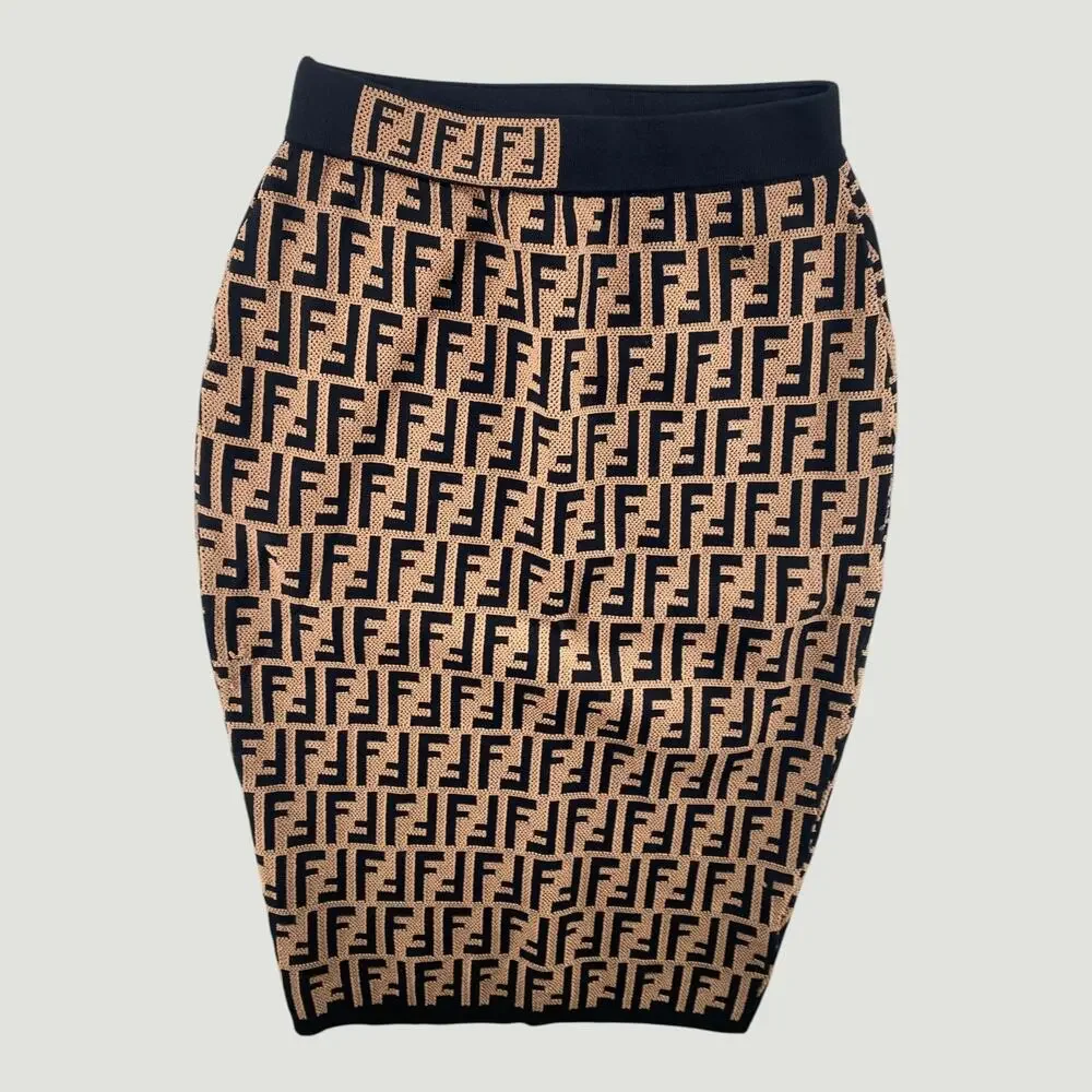 Fendi Zucca Knit Pencil Skirt Womens 10 Black Brown Polyester (Polymer) Viscose - Picture 5 of 7
